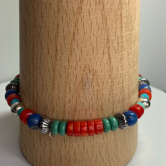 Silpada Rare HTF Sterling Silver Lapis, Red Bamboo, & Turquoise Beaded Bracelet - Picture 1 of 14